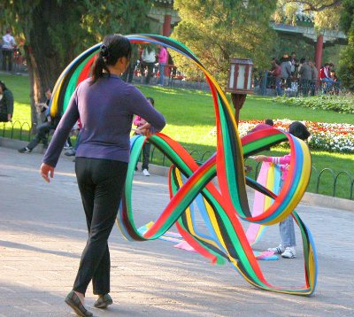 Woman twirls streamer