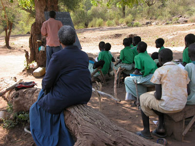 Ellen observing a "tree school" class. She is now teaching at this girl's school.