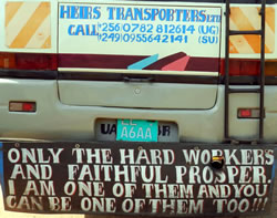 Heirs Transportation sign on RV - Only the hard workers and faithful prosper. I am one of them and you can be one of them too.