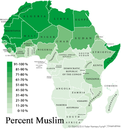 Map - Percentage of Muslims by African country